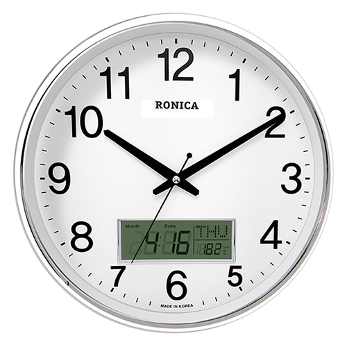 로니카 유광도금 캘린더온도계 무소음벽시계 R350CC